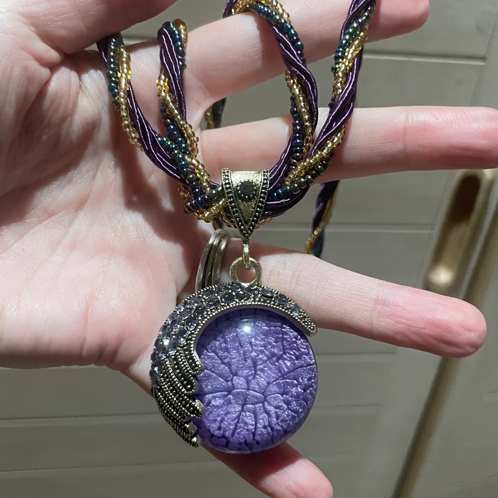 Purple Boho Circle Beaded Pendant - Picture 3 of 5